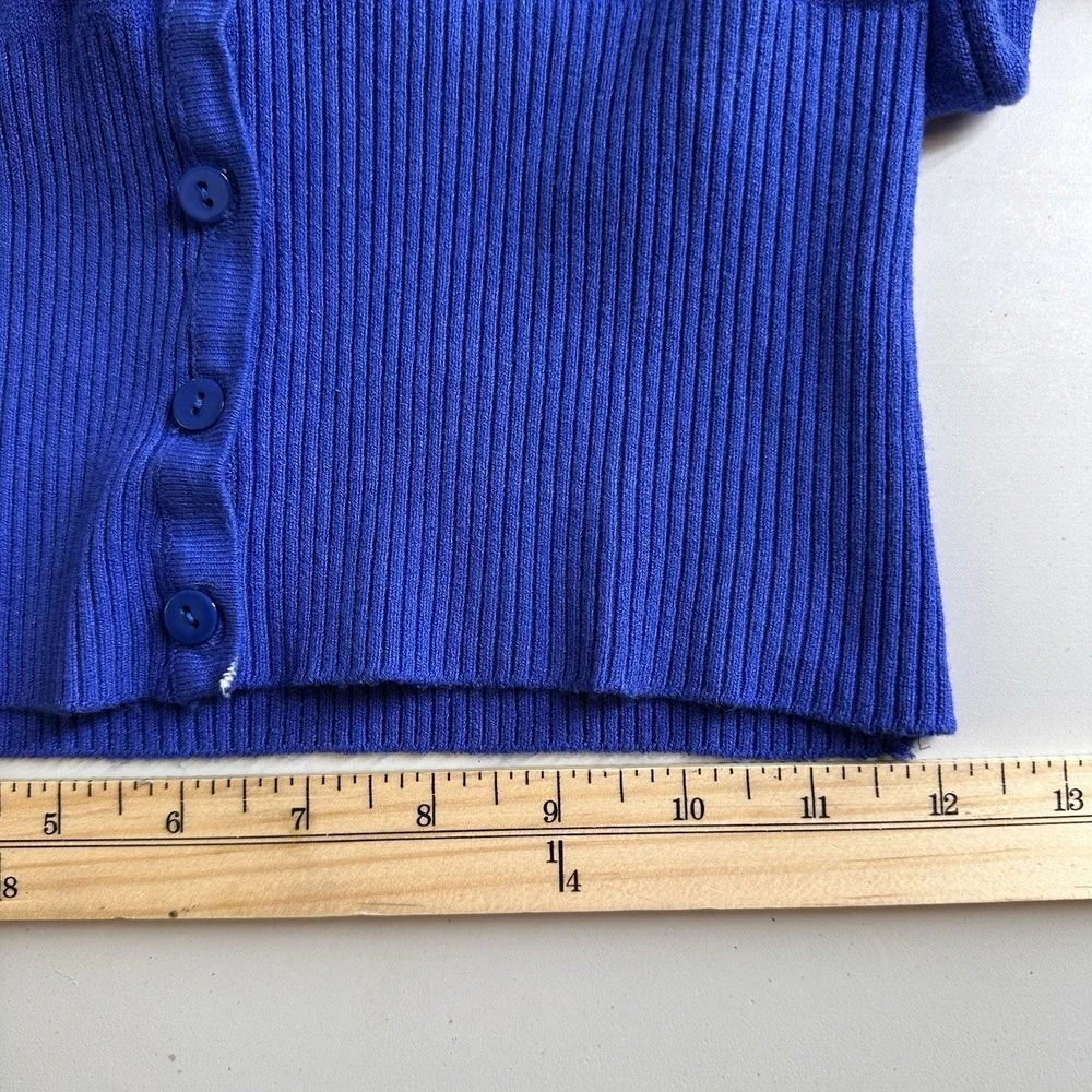 Odri Womens Sweater Sz S (?) Button Down Cardigan Royal Blue 3/4 Sleeve READ